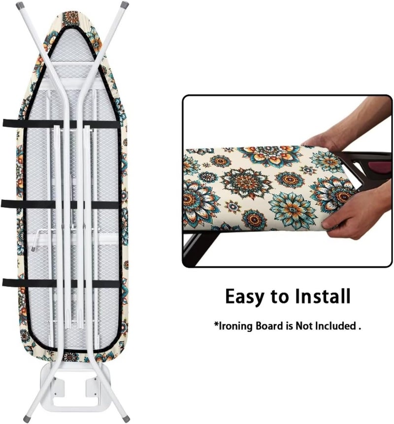Vanideaoty Boho Floral Ironing Board Cover Standard Size, Elastic Edge Vintage Home Decoration, Hook and Loop Fasteners, Heat Reflective 15 x 54 Inch - Image 4